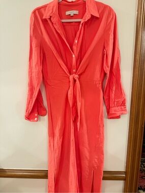 LOFT Coral Tie-Front Button Down Shirt